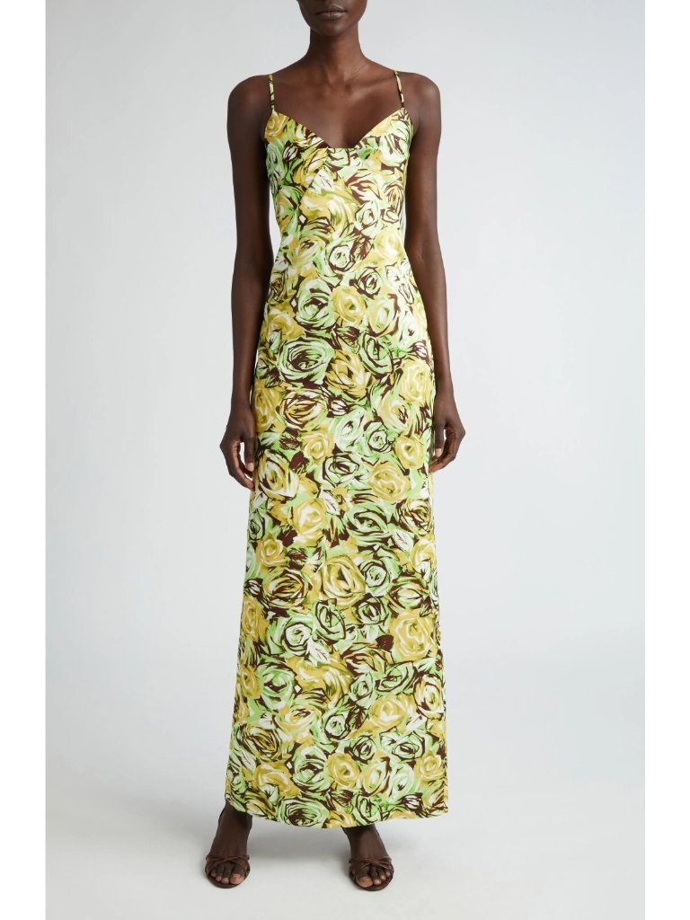 Emilia Wickstead Faith Womens Floral Print Maxi Slip Dress Green Multi Size Us 2
